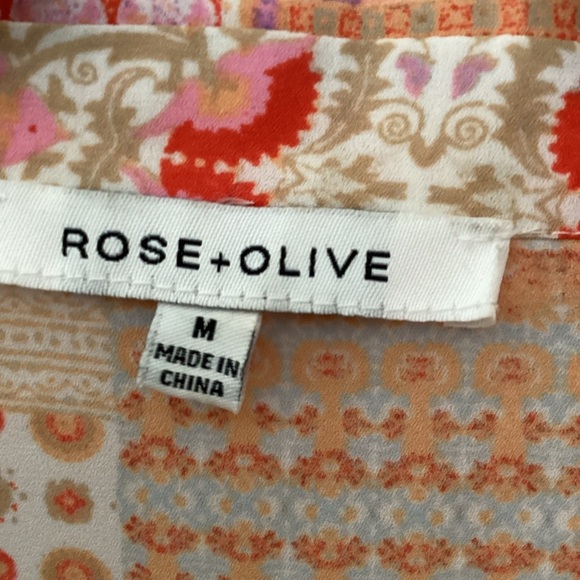Rose & Olive orange & Tan Patchwork Print Crop ButtonUp Blouse Top Size Medium - Picture 3 of 9